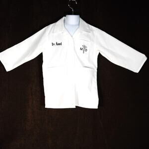 Doctor MD White Jacket Costume Sz 5/6 Child Embroidered "Dr Reed" Pockets